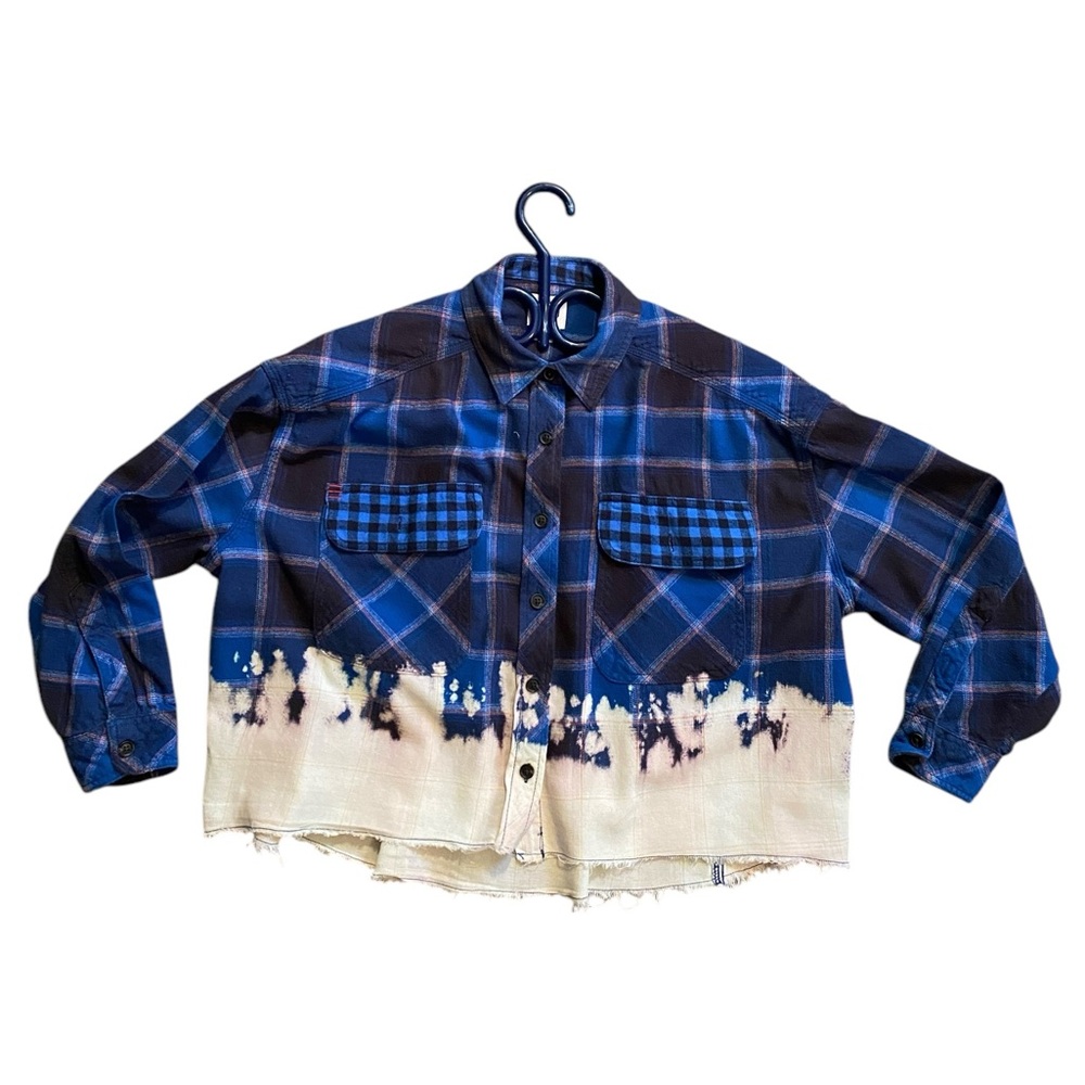 BDG Bleached Cropped Oversized Flannel Shirt XS